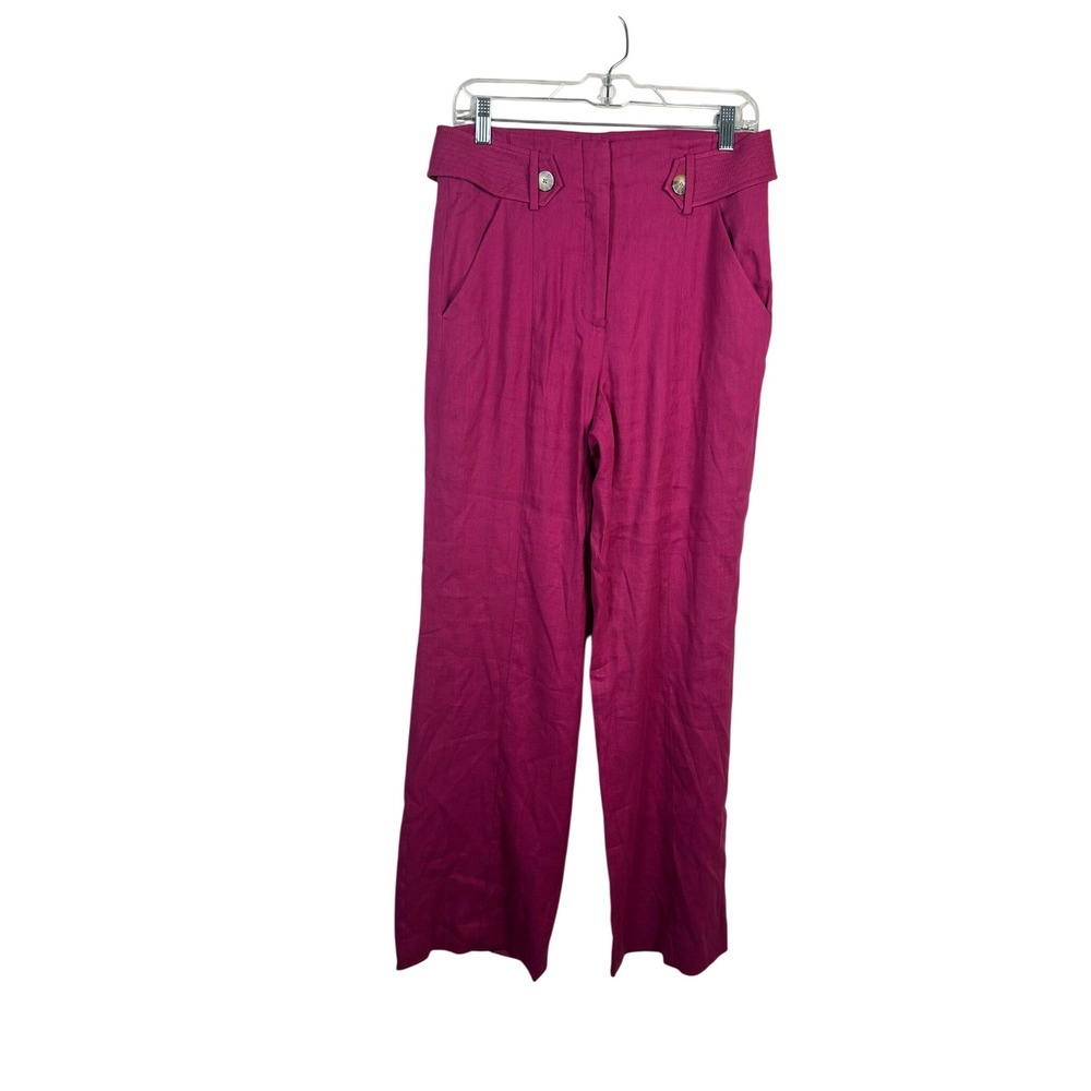 Veronica Beard Wide Leg Pants Womens 6 Magenta Excellent Button Waist Trousers